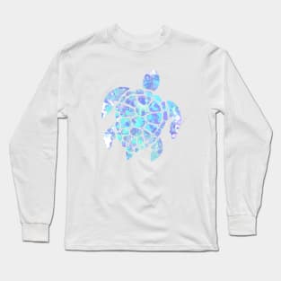 Sea Turtle Design in Turquoise, Mint and Purple Paint Drops Pattern Long Sleeve T-Shirt